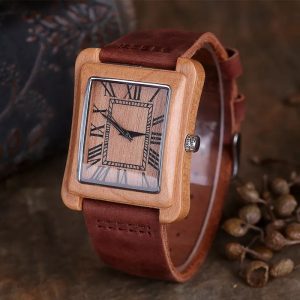 Reloj de bambú unisex cuadrado guindo