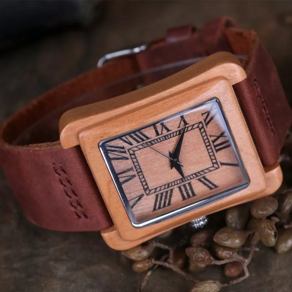 Reloj de bambú unisex cuadrado guindo