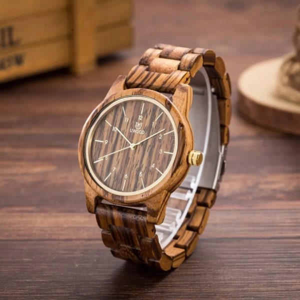 Reloj de bambú unisex con detalles dorado