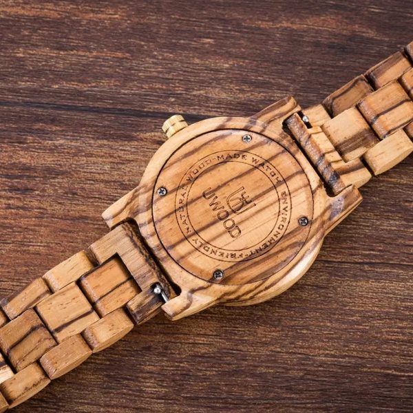 Reloj de bambú unisex con detalles dorado