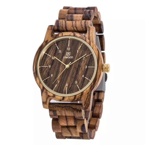 Reloj de bambú unisex con detalles dorado