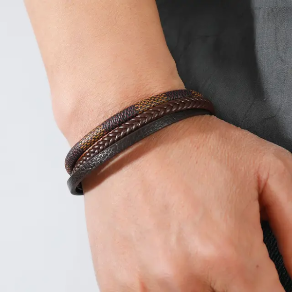 Pulsera de cuero multicapa Café