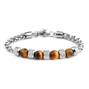 Pulsera Inox + piedras café