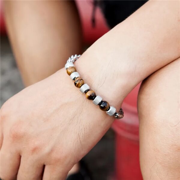 Pulsera Inox + piedras café