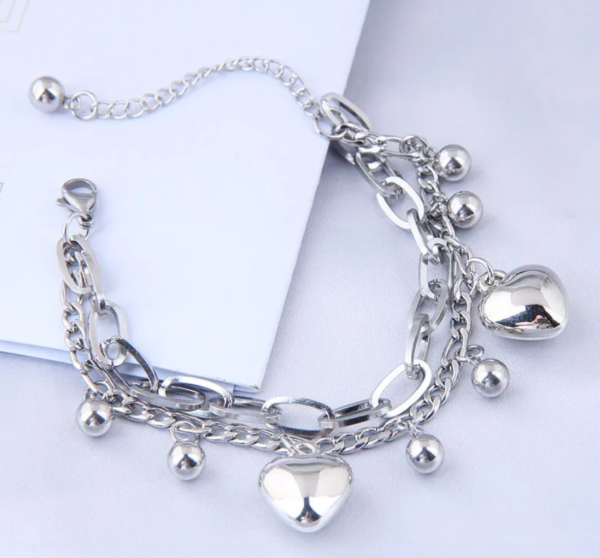 Pulsera Inox doble corazón plata