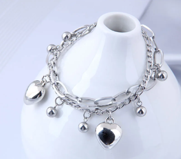 Pulsera Inox doble corazón plata